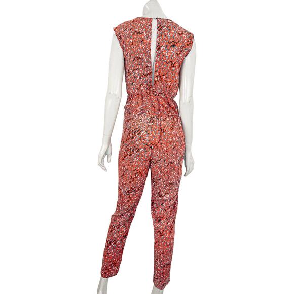 Maje NY Sleeveless Jumpsuit Floral Orange Gray print Size 36 - Picture 5 of 10